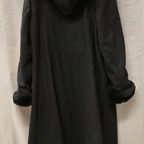 DONNYBROOK WOOL BLEND LONG COAT FAUX FUR HOOD SLEEVES WOMEN'S SIZE 18 - Picture 2 of 10